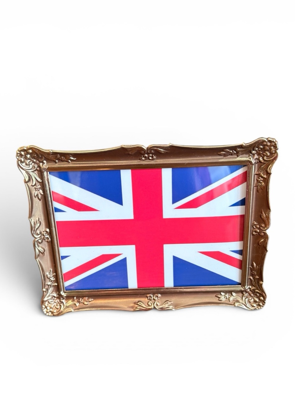 Vintage Ornate Gold Metal Frame – Hollywood Regency, Union Jack Print, 5x7